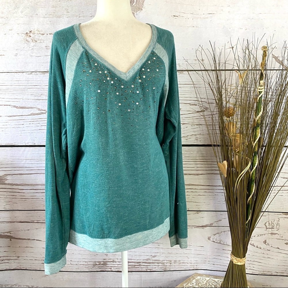 SOLD Maurices Teal Studded Sweatshirt 2X - Picture 5 of 10